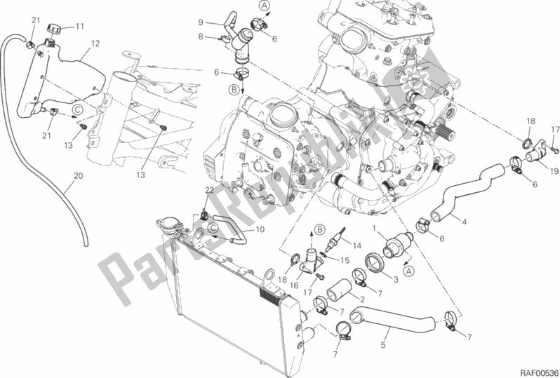 All parts for the Cooling Circuit of the Ducati Multistrada 1200 Touring USA 2016